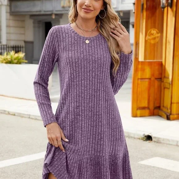 Plus Size Sweater Dress Rayon Polyester Spandex Crew Neck Long Sleeve Casual Plus Size Sweater Dress Rayon Polyester Spandex Crew Neck Long Sleeve Casual